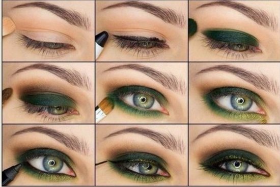 Зеленый макияж для серых глаз