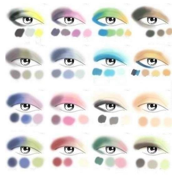 Палитра оттенков цветов для выполнения макияжа глаз в горизонтальной технике