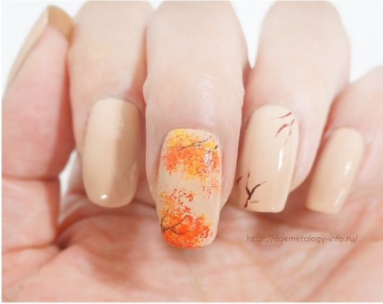 рисунки осенние листья на ногтях